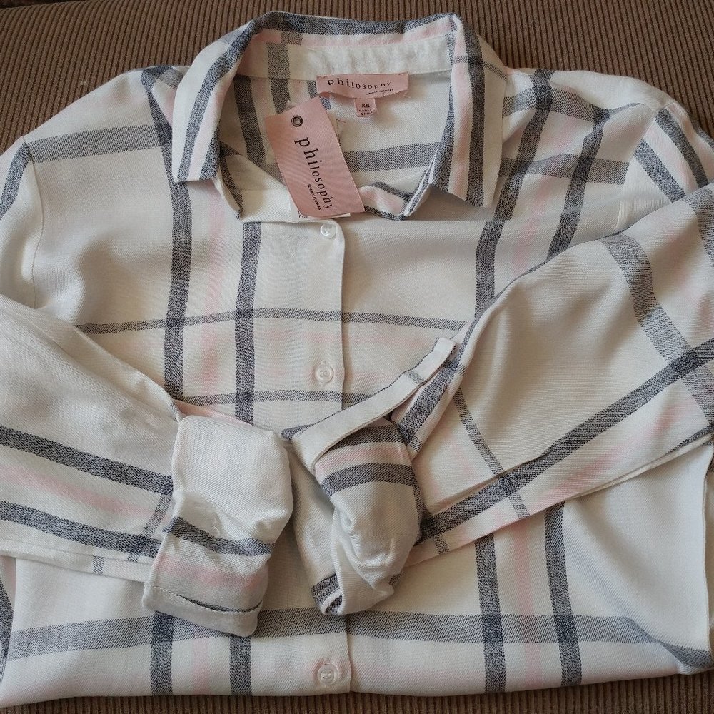 PHILOSOPHY REPUBLIC 3/4 Rolled Sleeve Blouse